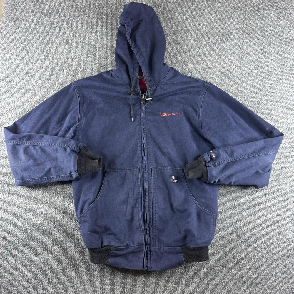 Tyndale FR Jacket Mens M Blue Canvas Hooded Bomber Flame Resistant Workwear USA